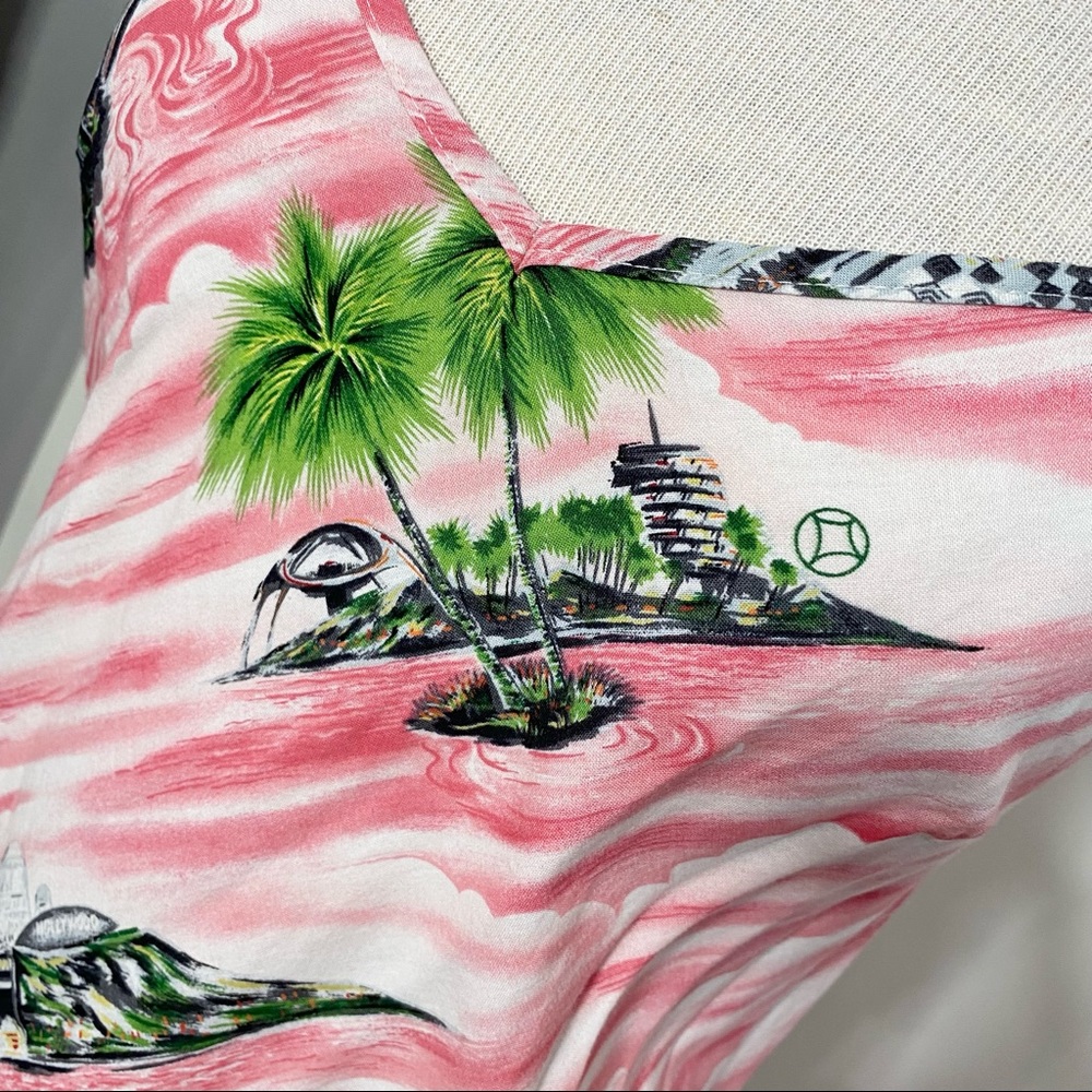 Y2K pink & green tropical print shift dress S/M - Picture 3 of 10